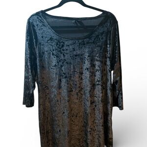Cynthia Rowley 3/4 Sleeve Shimmering Black Velvet Tunic Sz 1X Whimsigoth
